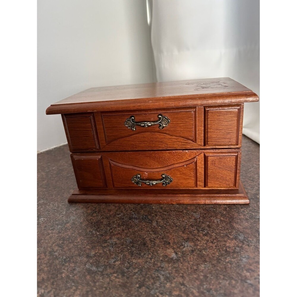 Vintage Wooden Jewelry Box spot on top see pics L 8 x W 4.5 D 4.5 inch